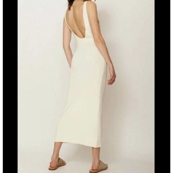 Free People Beach Daniela Ribbed Knit Midi Dress Size M Deep V Neck Beige Tan - Picture 5 of 13